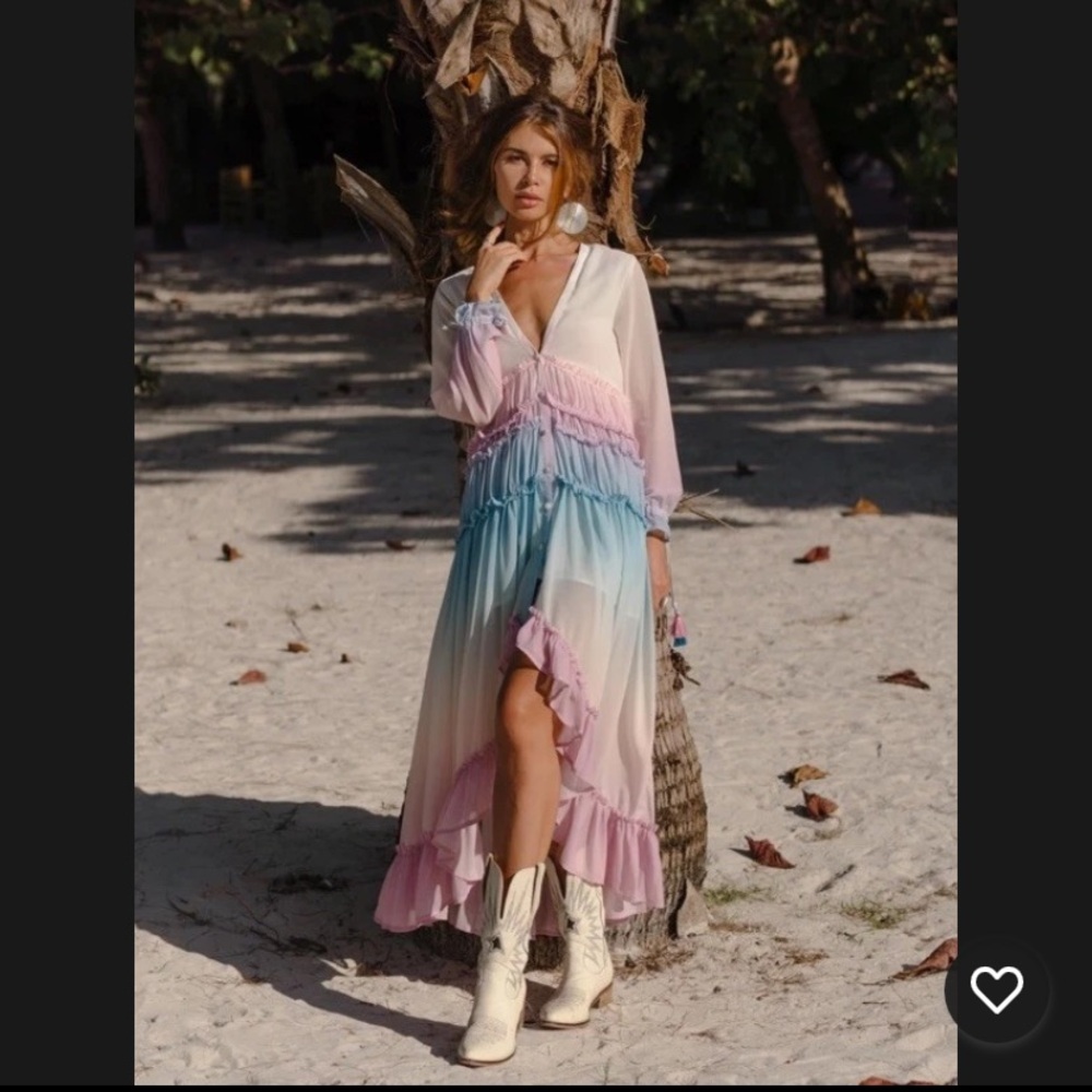 Linjia Shop Maxi Dress Pastel Rainbow Ombré tropical Resort Beach Boho